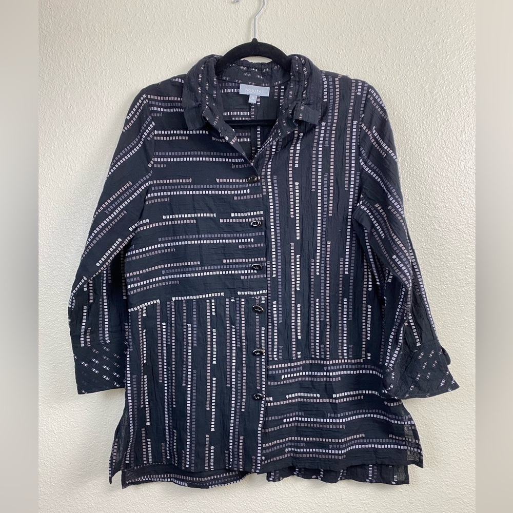 Habitual Black Button Front Long Sleeve‎ Shirt women’s XS Gauzy Lagenlook Summer